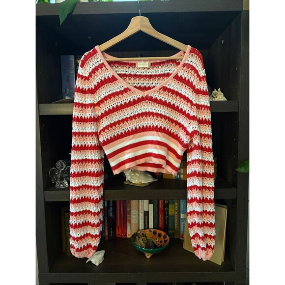 Altar’d State Briella Striped Knit Cropped Sweater Size Medium - Picture 2 of 5